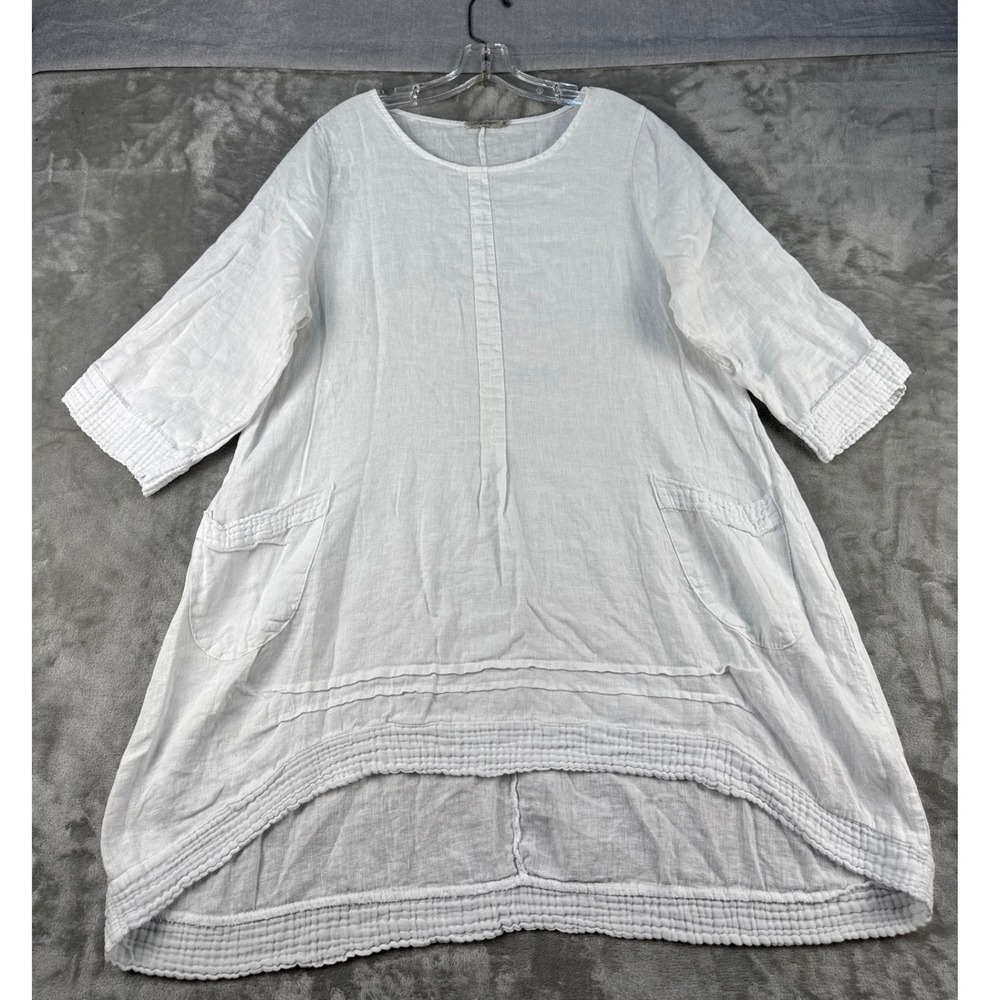 Lungo L'Arno Linen Tunic Dress Womens 1X ART. White High-Low EUC